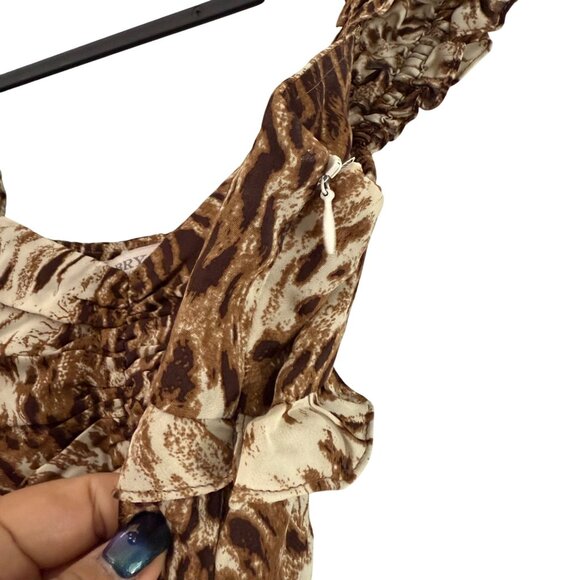 Bryan Bradley Silk Brown Animal Print Ruffle Ruched Ruffle Top Womens Small - Picture 5 of 9